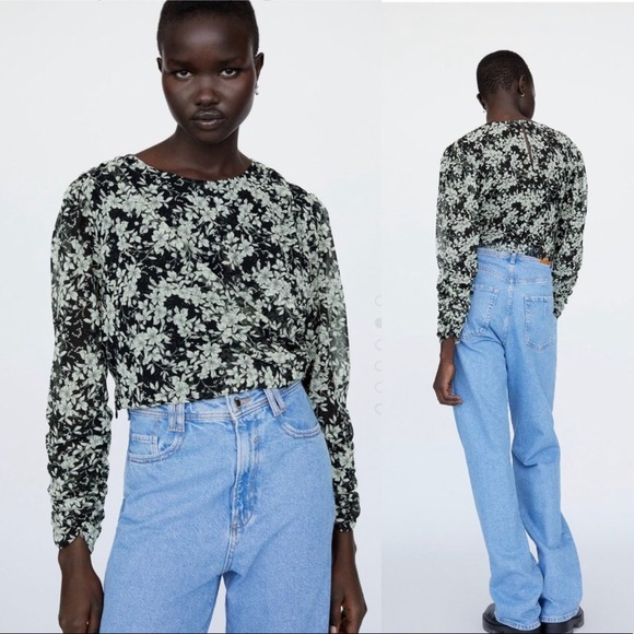 ZARA PRINT CROP BLOUSE - Picture 4 of 6